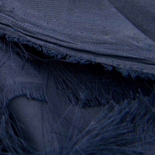 Шифон жаккард с бахромой "Перышки" тёмно синий